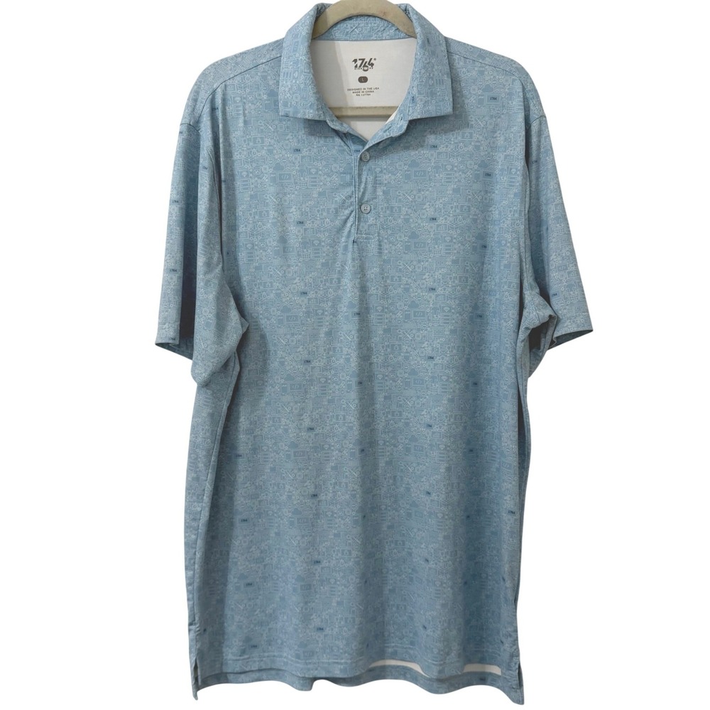 1764 Signature Polo Shirt Mens L Blue Tech Coding Print Performance